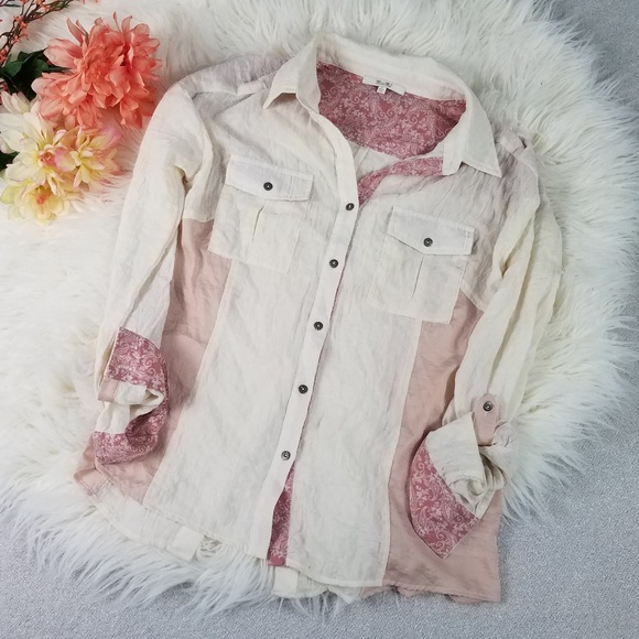 Miss Me Tops - MISS ME Crinkled Peach Button Up Shirt Large